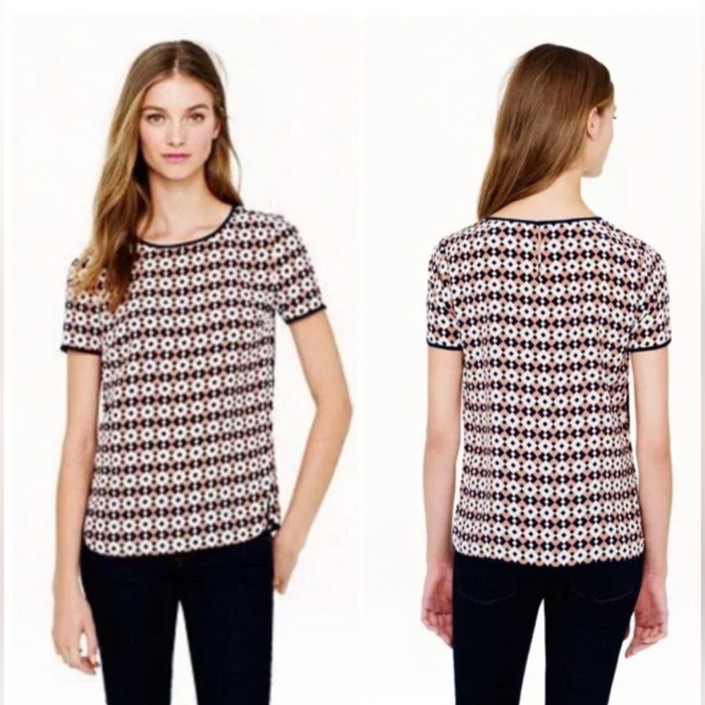 J. Crew Black and White Patterned Blouse